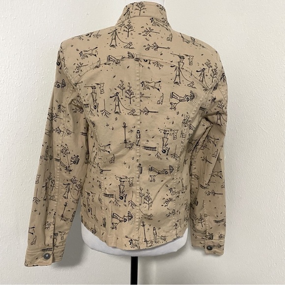 Christopher & Banks 2007 Tan Stretch Jacket Blazer Dog & People Sketch Drawing M - Picture 5 of 8